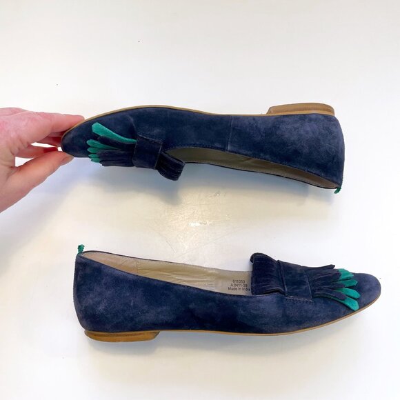 Boden Melody Fringe Loafers, Navy/Forest Suede, Size 8.5 (39) - Picture 3 of 9